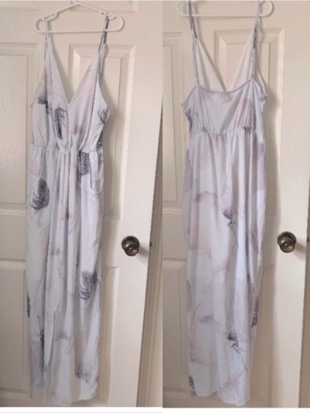 White Floral Feather Print Maxi Dress - Picture 2 of 3